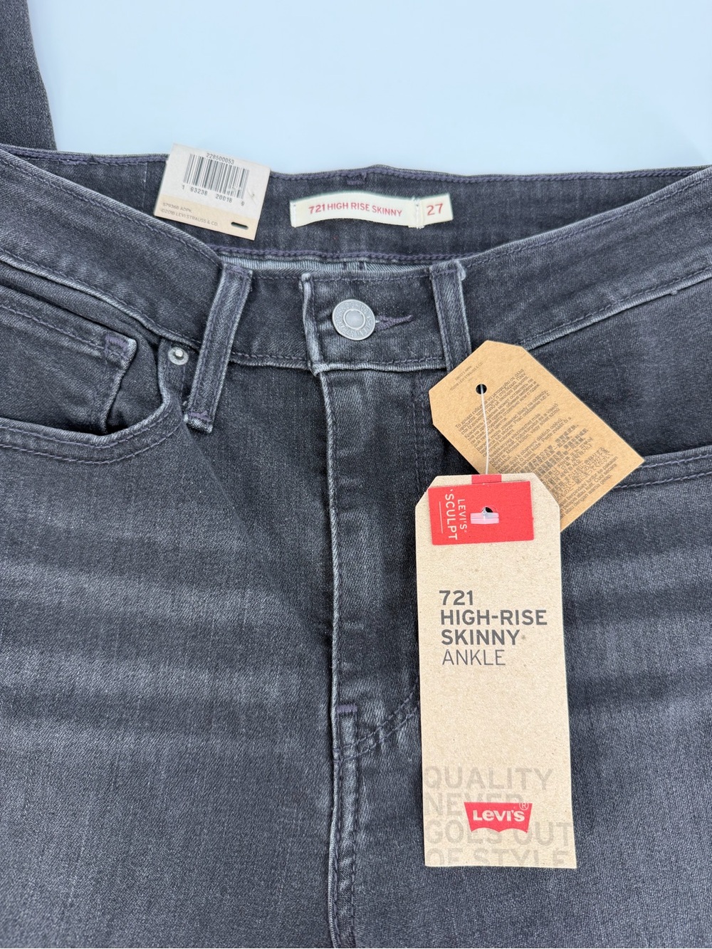 Levi’s 721 High Rise Skinny Ankle Jeans Women’s 4 W27 Black Studded Stretch - Picture 6 of 16